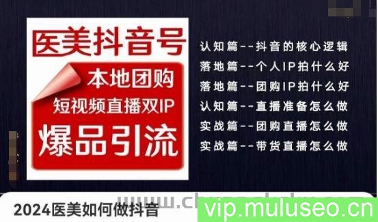 2024医美如何做抖音医美抖音号，本地团购、短视频直播双ip爆品引流，实操落地课
