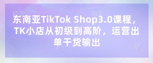 东南亚TikTok Shop3.0课程，TK小店?从初级到高阶，运营出单干货输出