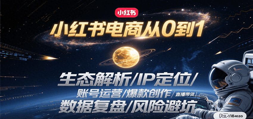 小红书电商从0到1：生态解析/IP定位/ 账号运营/爆款创作/直播带货/数据复盘/风险避坑