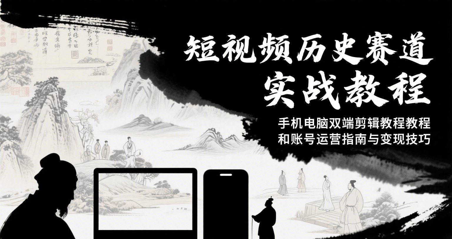 短视频历史赛道实战教程，手机电脑双端剪辑教程和账号运营指南与变现技巧