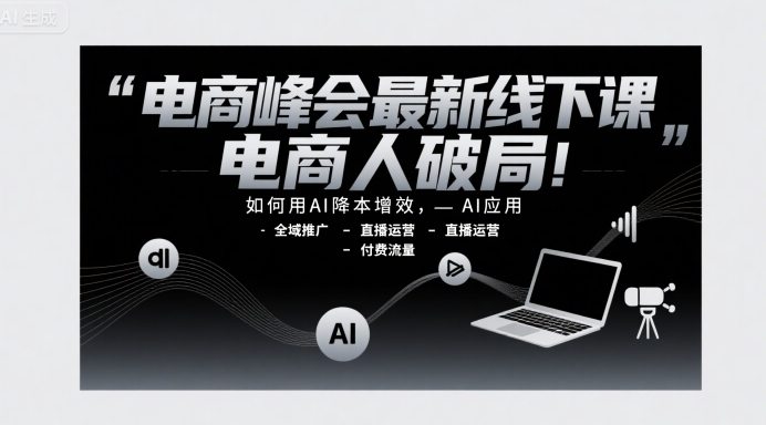电商峰会最新线下课，电商人破局，如何用AI降本增效，AI应用-全域推广-直播运营-付费流量