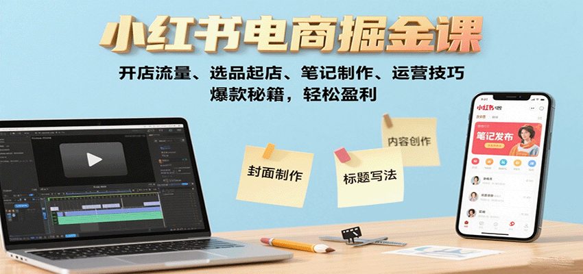 小红书电商掘金课：开店流量、选品起店、笔记制作、运营技巧，爆款秘籍，轻松盈利