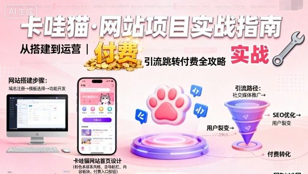 卡哇猫·网站项目，网站搭建与运营以及引流跳转付费