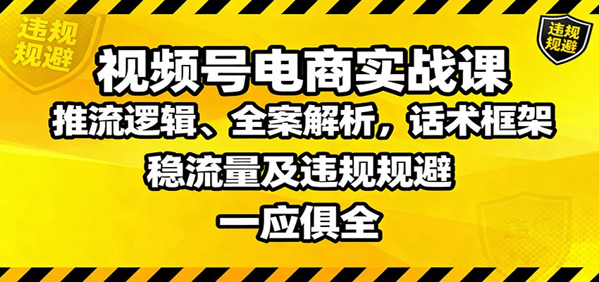 视频号电商实战课：推流逻辑、全案解析，话术框架，稳流量及违规规避等