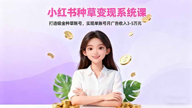 小红书种草变现系统课：打造吸金种草账号，实现单账号月广告收入3-5万元