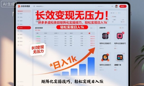 长效变现无压力！拼多多虚拟类目矩阵化实操技巧，轻松实现日入1k【揭秘】