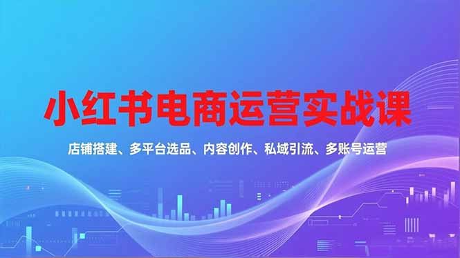 小红书电商运营实战课，店铺搭建、多平台选品、内容创作、私域引流、多账号运营等玩法