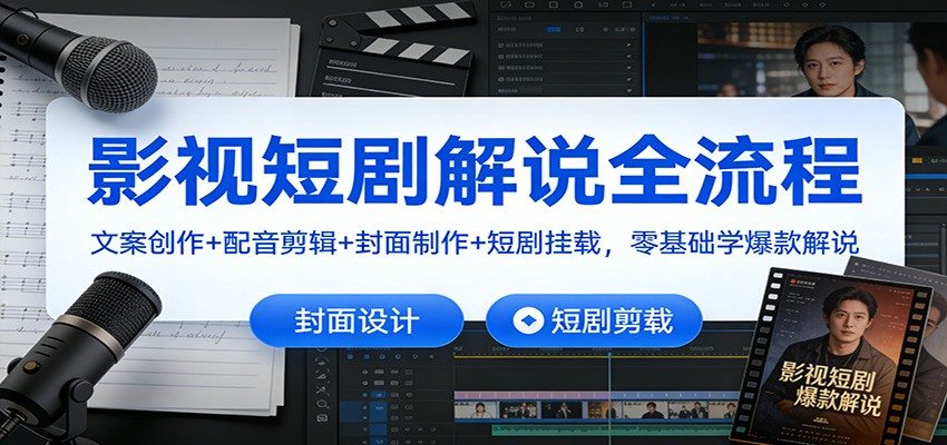 影视短剧解说全流程：文案创作+配音剪辑+封面制作+短剧挂载，零基础学爆款解说
