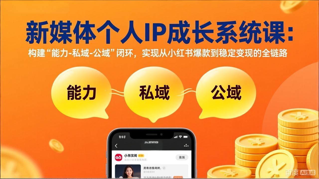 新媒体个人IP成长系统课-更新：构建“能力-私域-公域”闭环，实现从小红书爆款到稳定变现